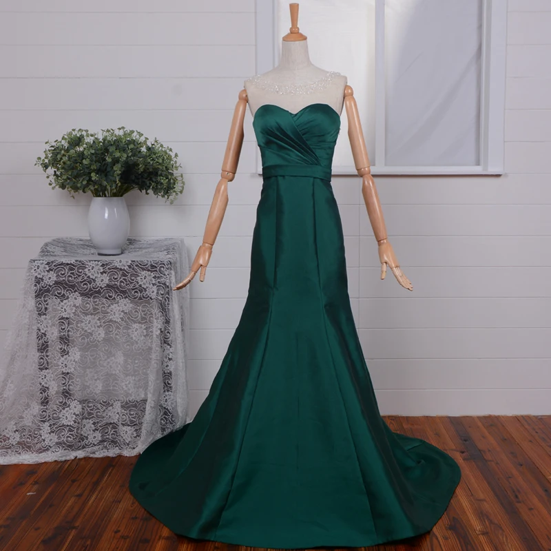 

green satin long evening dress Formal gown floor-length sexy mermaid vestido de festa 2016 robe de soiree new design beading