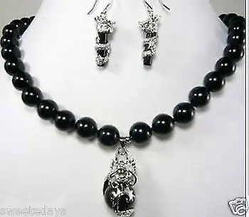 

new Style Hot sale********Fashion beautiful 10mm black stone dragon earring pendant Necklace set Fashion Wedding Party Jewellery