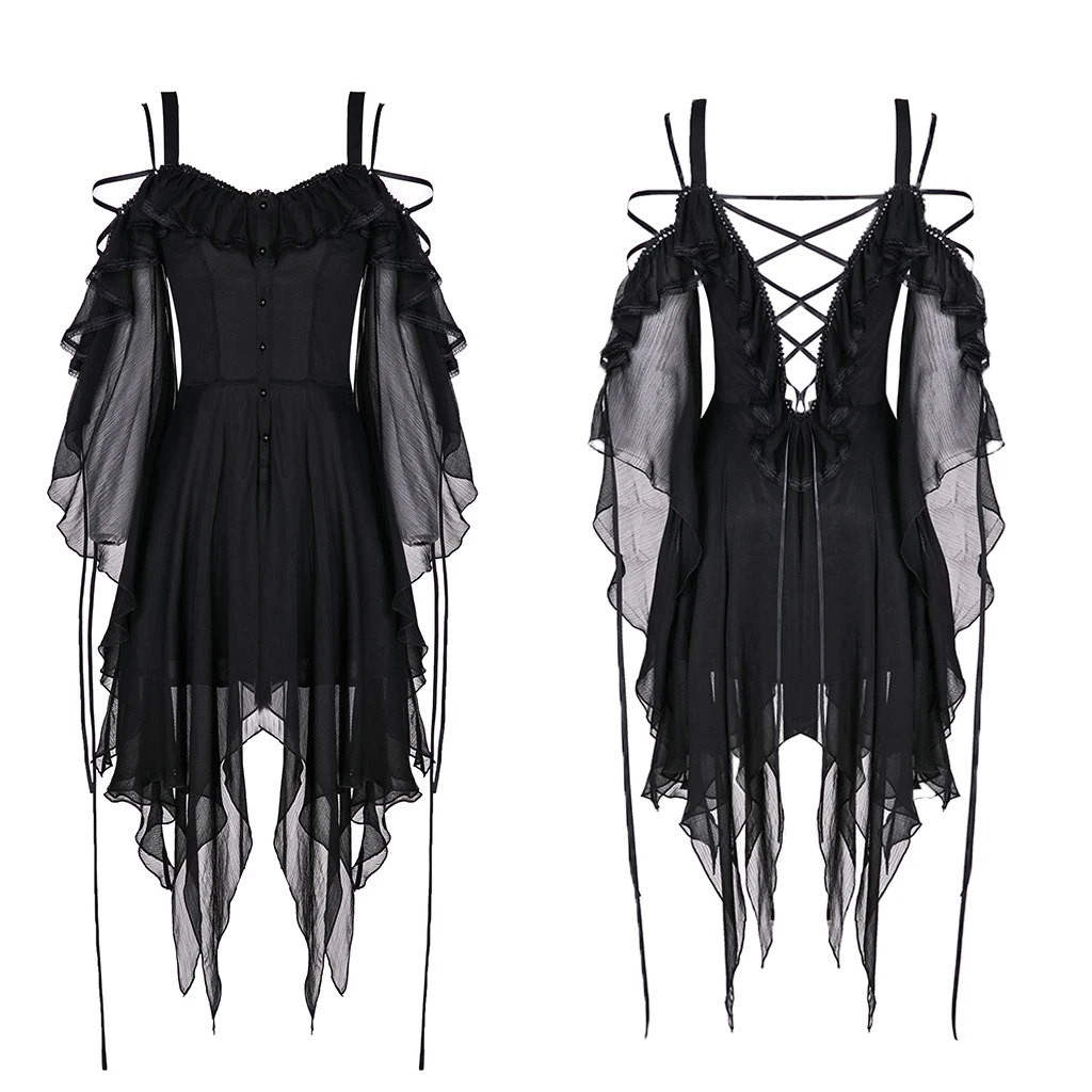 Darkinlove Для женщин в готическом стиле с открытыми плечами праздничное шифоновое платье с рукавами DW176