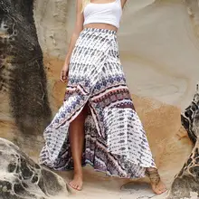 Стиль 6 летние юбки с высокой талией в стиле бохо длинная юбка с принтом Для женщин макси юбка с цветочным принтом Пляжная Юбка Женский шикарный в винтажном стиле