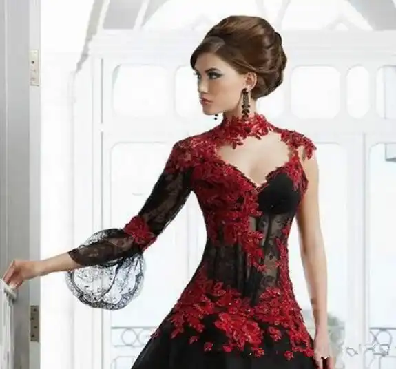 Vintage Black And Red Victorian Gothic Wedding Dresses Masquerade