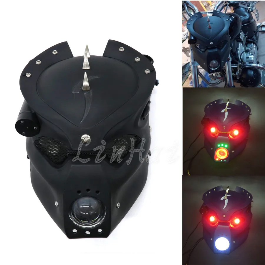 Черная светодиодная фара с черепом для мотоцикла кронштейном Harley Honda Yamaha Kawasaki