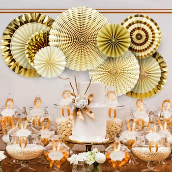 

NICROLANDEE 8Pcs/Set Gold Christmas Party Decorative Creative Paper Flower Fan Handmade Striped Folding Fan Three Kings Epiphany