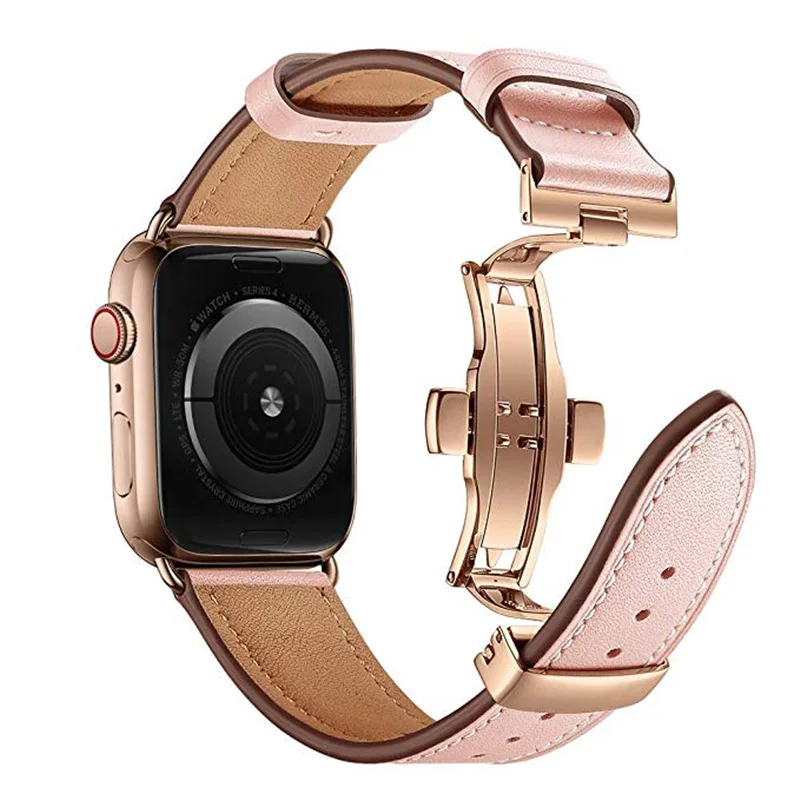 ASHEI натуральная кожа кожаный ремешок для наручных часов Apple Watch 38 мм 40 мм 42 44 мм Бабочка Туфли с ремешком и пряжкой для ремешки для часов iwatch серии 4/3/2/1 ремешок на запястье - Цвет ремешка: pink rose gold