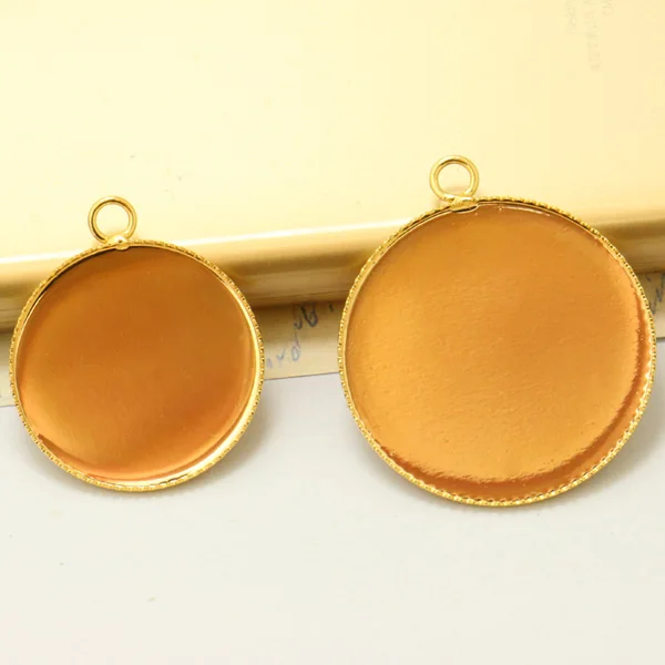 

6x REAL GOLD plated wholesale 25mm round cabochon cameo setting TRAY Pendant Blank Base Vintage Necklace Pendant Findings