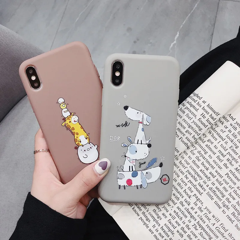 

JAMULAR Funny Animal Pattern Fitted Case For iPhone XR XS MAX X 7 8 6 6s Plus Giraffe Dog Phone Cover For iPhone 8 Soft Fundas
