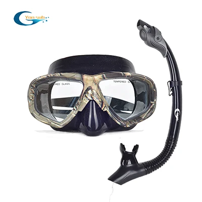 Силиконовый набор из закаленного стекла, профессиональная маска для подводного плавания и дайвинга, маска для дайвинга+ сухая черная трубка для подводной охоты - Цвет: YM233-YS03