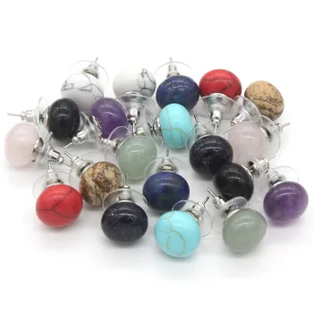 

xinshangmie 10 Pair Multiple Colors Bread Shape Stud Earrings Purple Amethysts Rose Quartzs Earrings For Women Fashion Jewelry