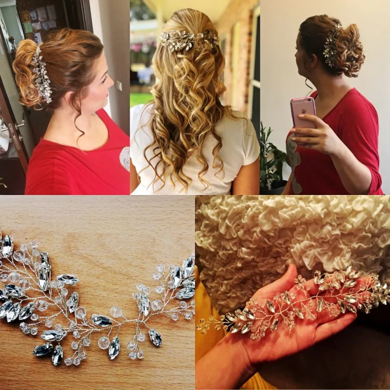 Модные Листья серебряные цветочные свадебные аксессуары для волос ручной работы хрустальные украшения для волос Свадебные Аксессуары повязка на голову женский головной Убор