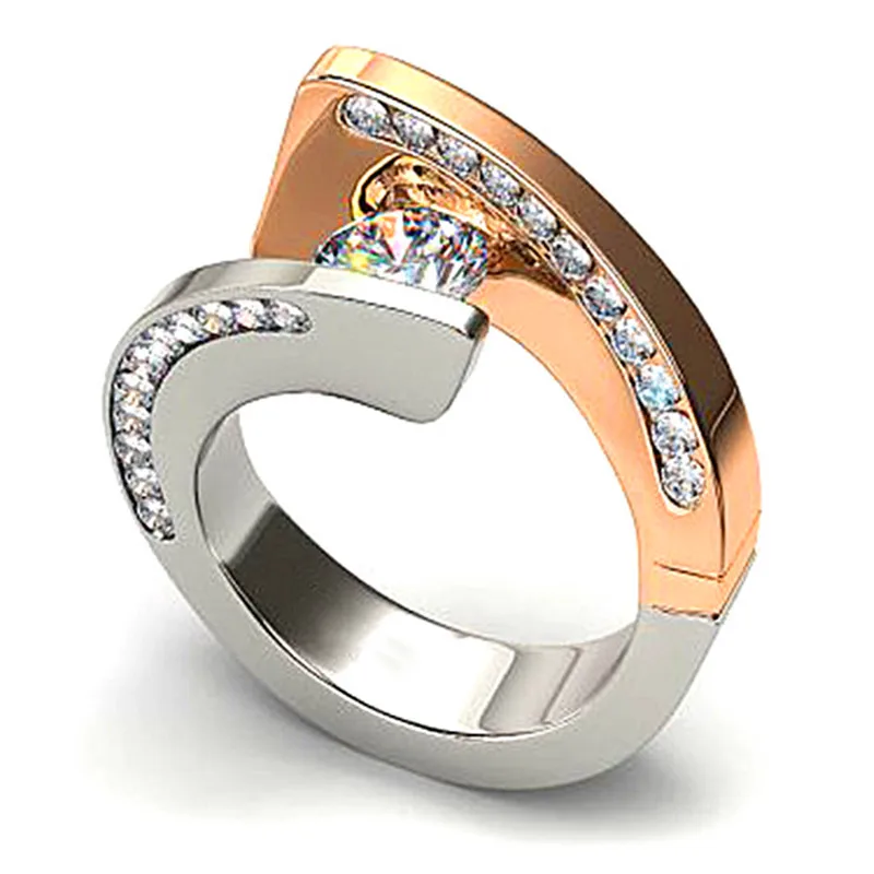 

2019 New Fashion Luxury Women Silver Gold Engagement Ring Unique European Style Zircon Wedding Rings Vintage Punk Jewelry