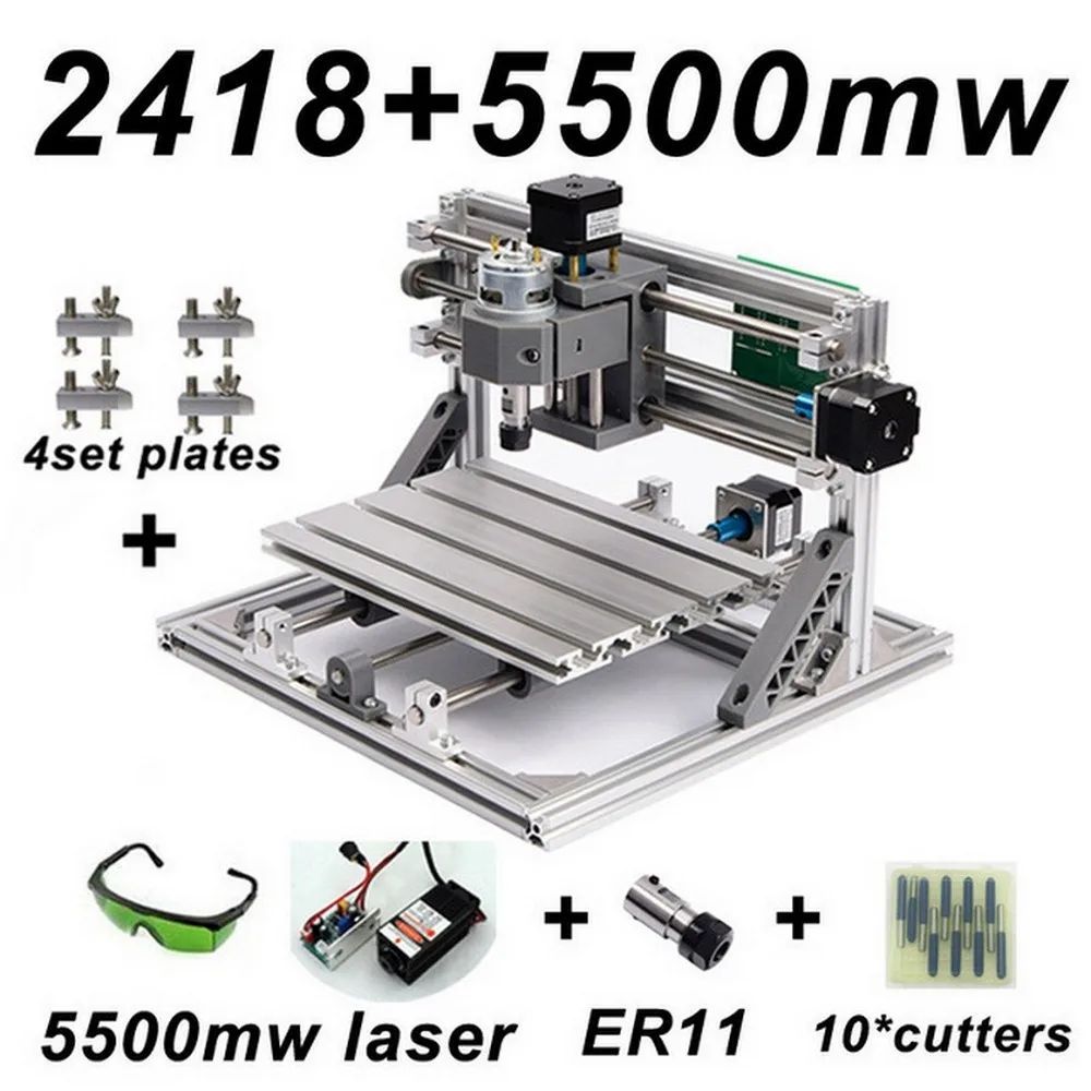CNC2418 лазерный гравировальный станок ER11 с 500 МВт 2500 мвт 5500 МВт фрезерный станок для дерева PCB фрезерный станок для резьбы по дереву DIY мини ЧПУ