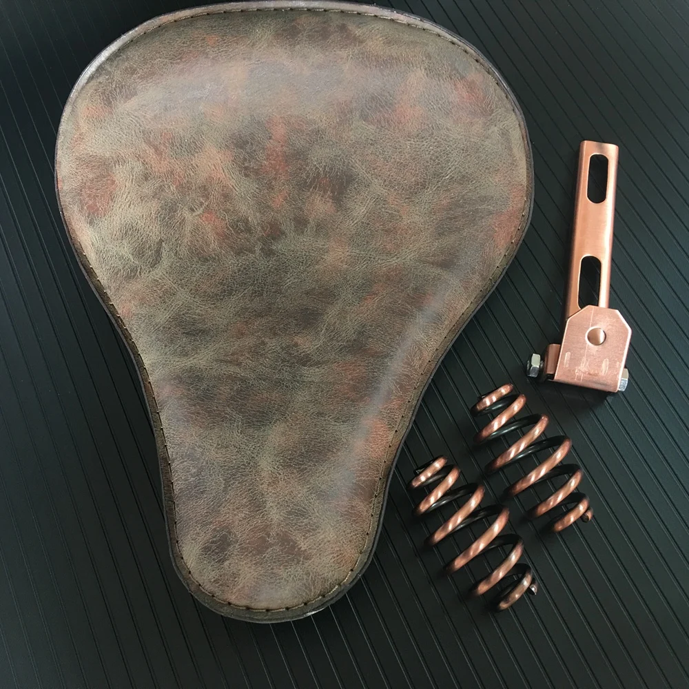 

Brown Leather Motorcycle Retro Solo Seat Saddle Seat + Black 3" Spring Swivel Bracket For Harley Custom Chopper Bobber