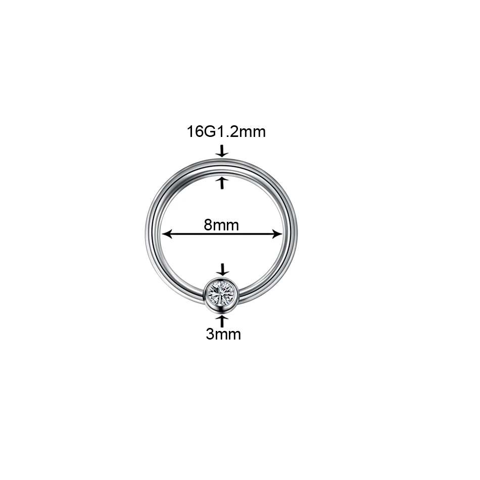 1 шт. титановый пирсинг для носа драгоценный камень для сосков, губ, бровей кольцо для носа анодированного цвета Daith Rook Ушная перегородка спиральная трагус пирсинг 16 г - Окраска металла: Ball Gem 1.2x8x3mm