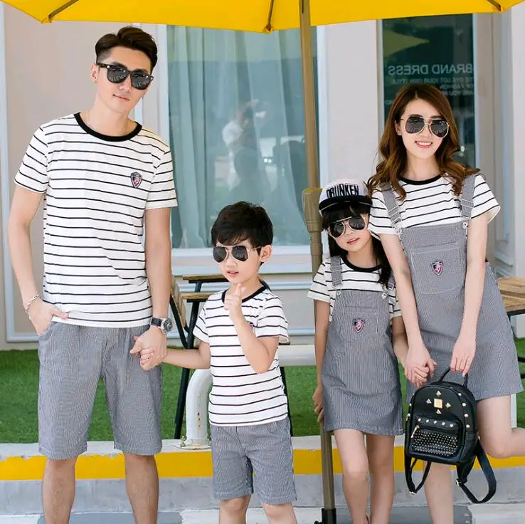 

Striped Family Set 2-pieces Mother and Daughter Dress Father Son Clothing Set Family Matching Outfit Summer Clothes BD
