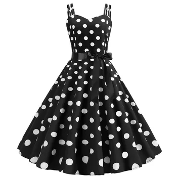 

Vintage Dress Dot Swing 50 S Sleeveless Casual Evening Party Clothes With Sharpened Vestidos De Festa Women Dress Robe Femme