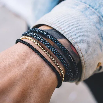 

Exclusive Design Genuine Leather Strap Stainless Bracelets For Women Luxury Thailand Leather Stingray Bracelet Men 2017 pulseira
