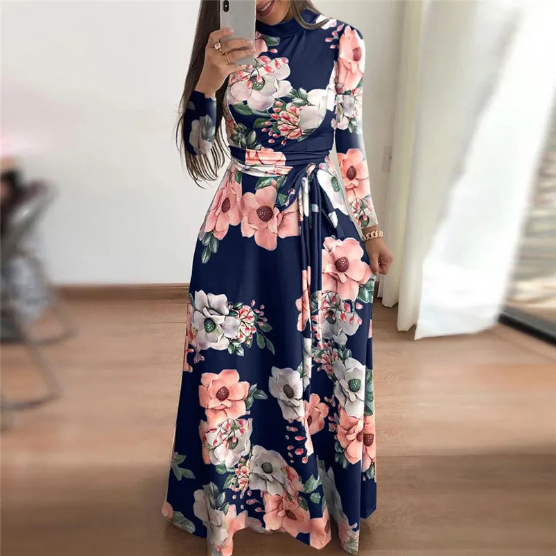 Fashion dress women Autumn Winter 2018 Casual Boho Maxi Dress Ladies Holiday Long Sleeve Long Sleeve Dress vestido O04#N (6)
