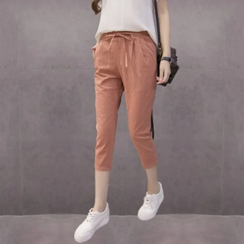 Plus Size 3XL 2019 Summer Loose Elastic Waist Cotton Linen Capris Pants Women Casual Calf-length Harem Pants Plus Size 3XL 2019 Summer Loose Elastic Waist Cotton Linen Capris Pants Women Casual Calf-length Harem Pants