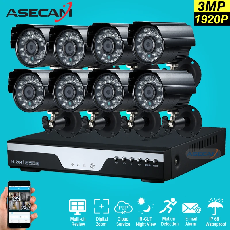 bilder für Super 3MP HD 8 Kanal Überwachung 1920 P Hause Schwarz Metall kleine Kugel Überwachungskamera H.264 DVR Outdoor-8ch CCTV-System Kit bilder für Super 3MP HD 8 Kanal Überwachung 1920 P Hause Schwarz Metall kleine Kugel Überwachungskamera H.264 DVR Outdoor-8ch CCTV-System Kit