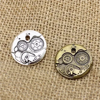 

20 Pcs two color 25mm Round Wheel Gear Cog Charms Steampunk Fashion Pendant T0470