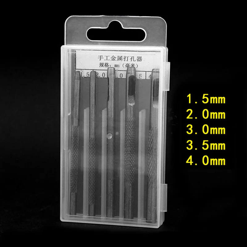 

5-Piece Hollow Punch Set Hole Puncher DIY Leather Craft Tools for Belt Watch Band Gasket, 1.5mm/2.0mm/3.0mm/3.5mm/4.0mm