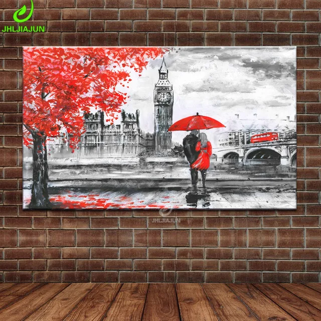 

Oil Painting On Canvas View To London Street River And Bus On Bridge Canvas Prints Landscape Art Big Ben Man And Car Prints