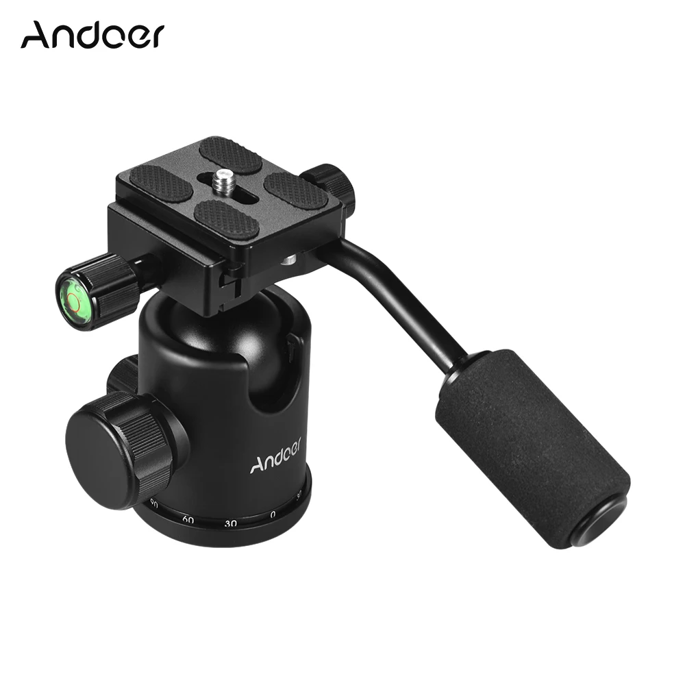 Andoer Handle Tripod Ball Head 360 Degree Rotating Panoramic Ballhead with 1/4,3/8inch Screw Hole for DSLR Camera 15kg Load