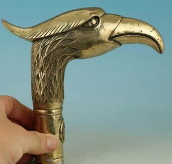 

Statues Copper sculpture home decoration Asian Chinese Old Handmade Carved Parrot Collect Statue Walking Stick Head halloween