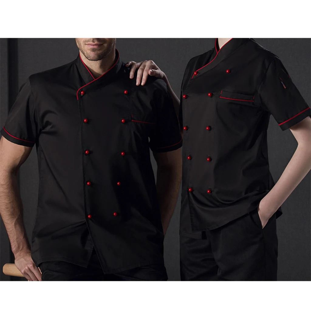 Women Men Durable Chef Jacket Coat Hotel Kitchen Summer Thin Waiter Uniform Short Sleeve Chefwear M-2XL