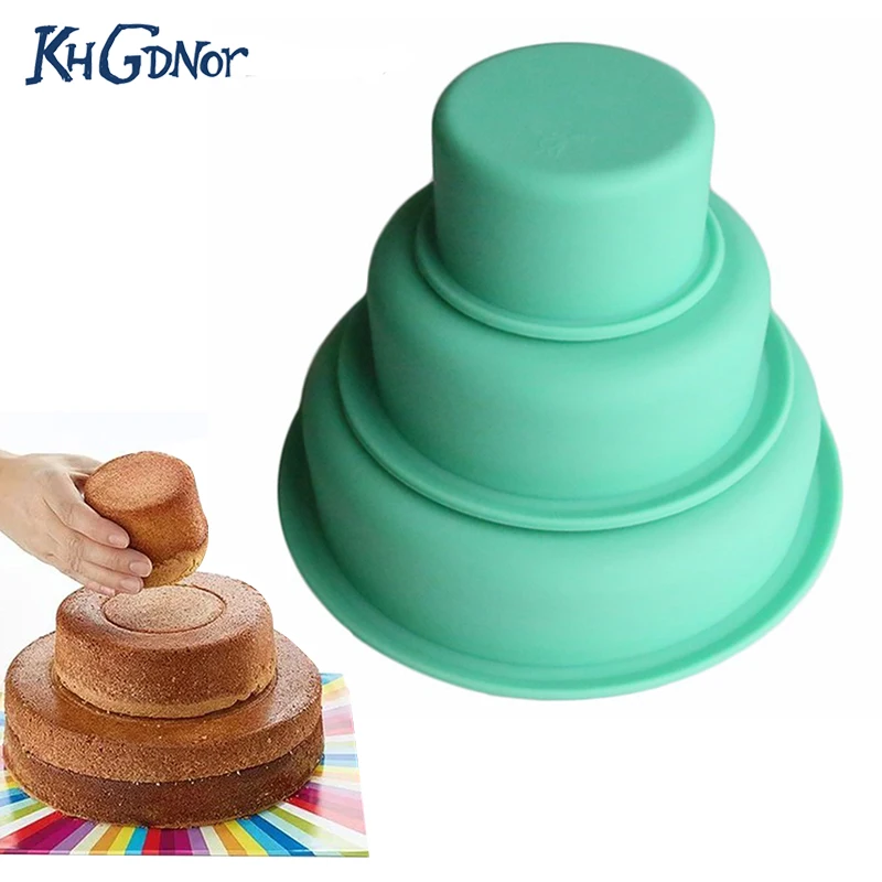 

KHGDNOR 3PCS Round Shape Cake Molds 3 Layers Cake Decoration Moulds Fondant Platinum Silicone Cake Pizza Rings Baking Tools