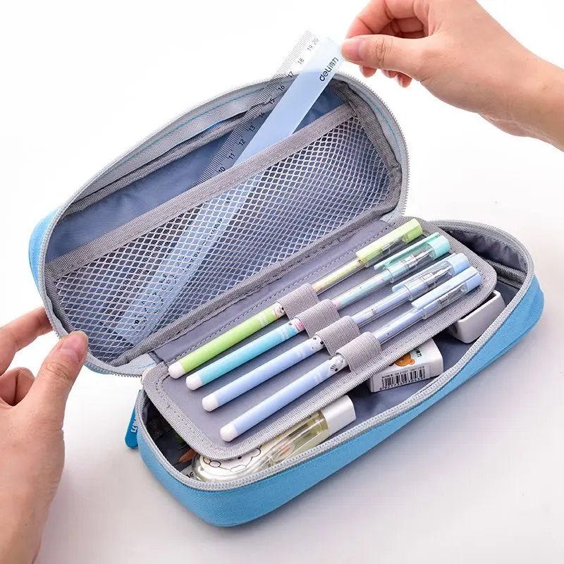

Deli Kawaii Pencil Case Multifunction Double Layer Large Capacity Canvas Pen Curtain Box for Boy Kids Gift Stationery Supplies