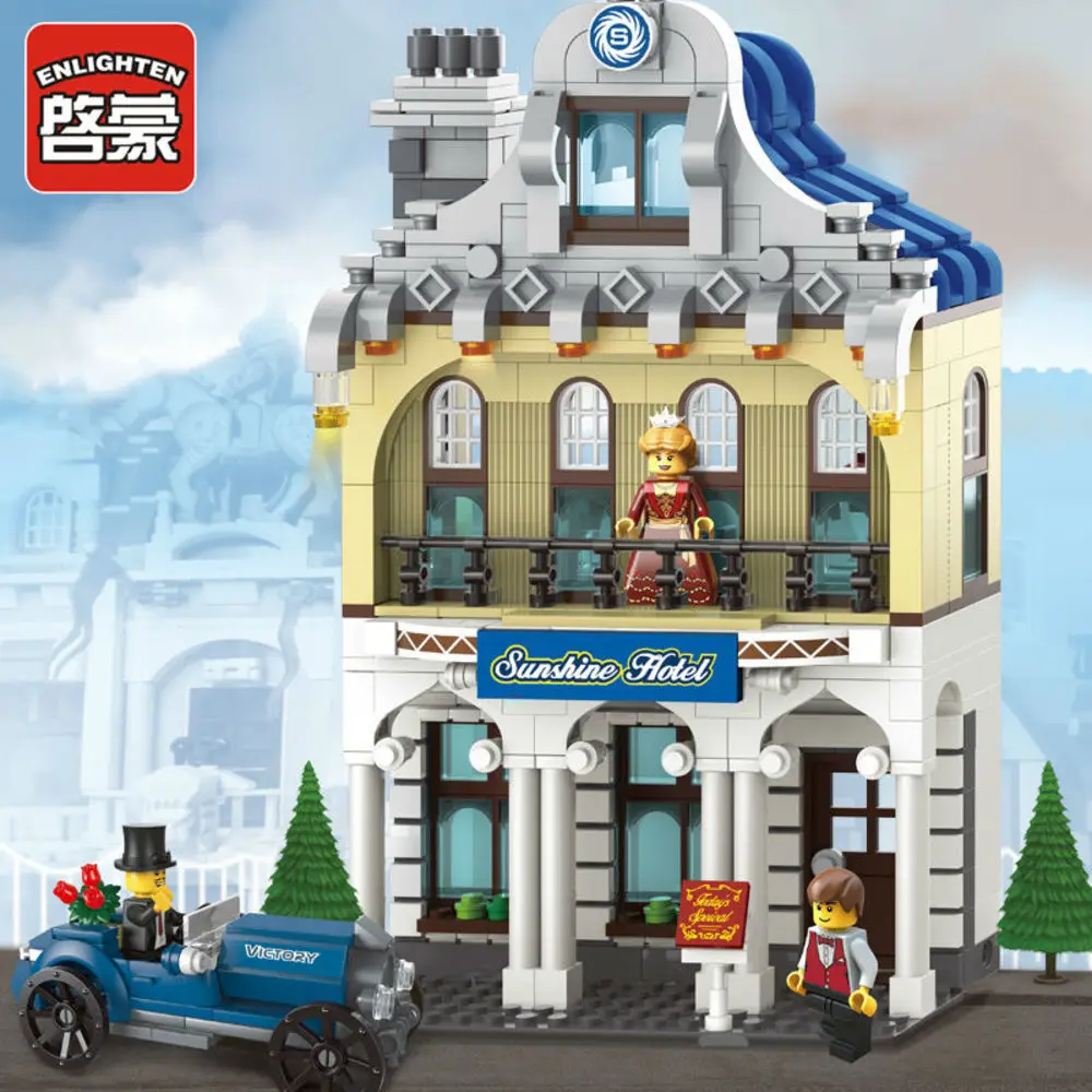 Просвещения город серии Sunshine Hotel Building Block комплекты Конструкторы для детей
