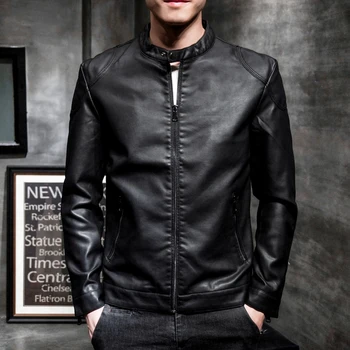 

2019 Casual Long Sleeved Motorcycle Fur Leather Jacket Slim Fit Mens Winter