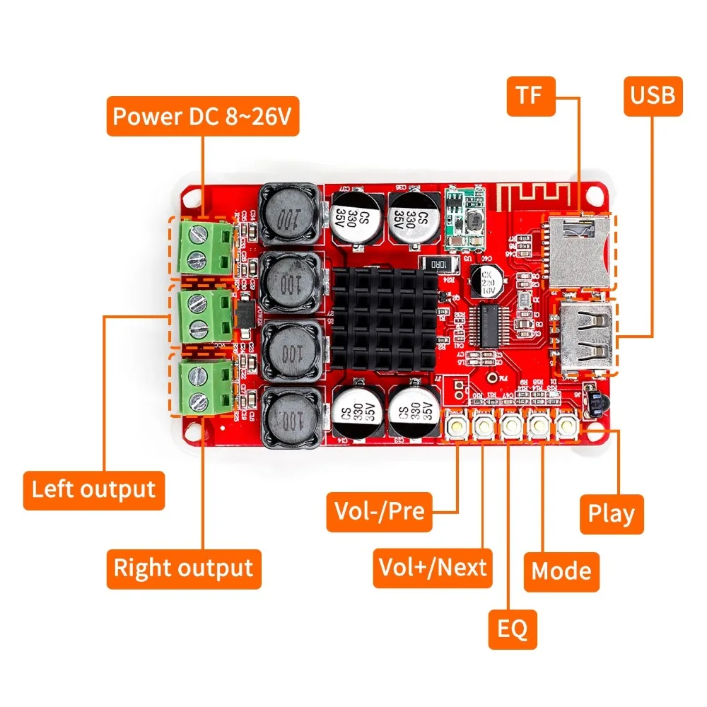 TPA3116 Bluetooth приемник усилитель аудио Плата цифровой U диск TF декодирование с пультом 2X50 Вт Amplificador
