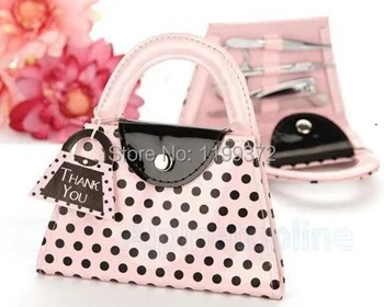 

500 sets Pink Polka Dot Purse Manicure Bridal Shower Favours Gift Party Wedding Kit Gifts Free DHL Shipping
