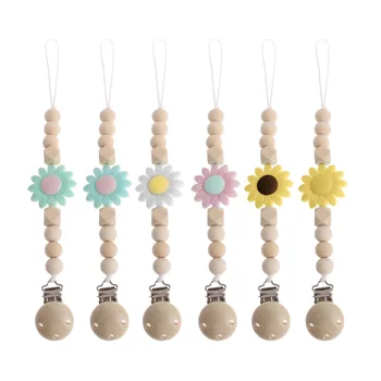 

Silicone and Wood Baby Pacifier Clips Baby Silicone Flowers Bead Pacifier Chain