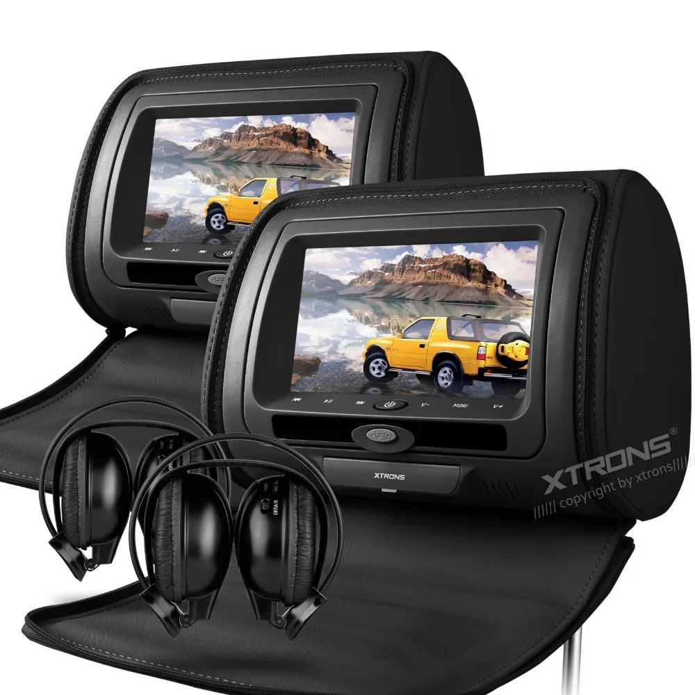 Best 2x7" Black Headrest Car Monitor with DVD Function & USB SD FM Transmitter IR Transmitter & 2 IR Headphones (Beige&Grey Optional) 2