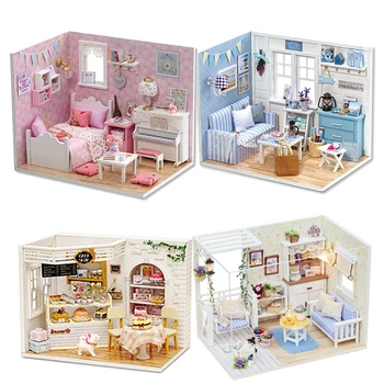 

Doll House DIY Miniature Dollhouse Model Wooden Toy Furnitures Casa De Boneca Dolls Houses Toys Birthday Gift H012