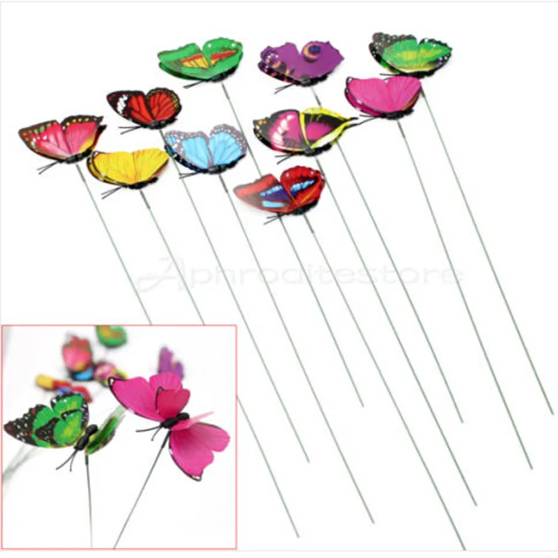 

New Lovely 10Pcs Colorful Butterfly On Sticks Garden Vase Lawn Craft DIY Art Decoration Hot Sale