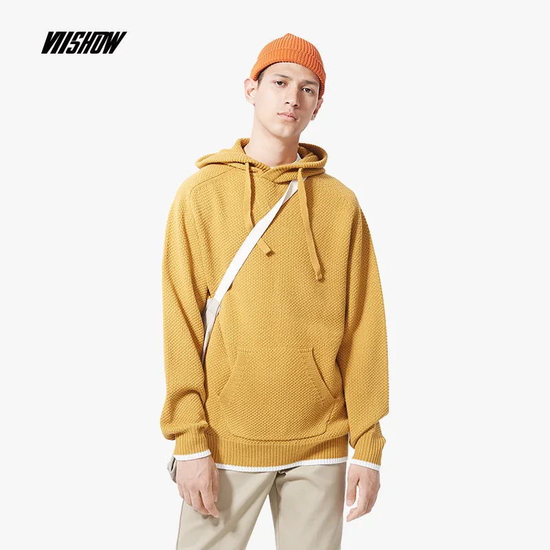 

VIISHOW Hooded Men's Sweater Brand Christmas Sweater Men Pull Homme 2018 Solid Men Sweater Pullover Men Erkek Kazak ZC2153183