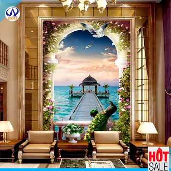 

2018 European oil painting living room Mediterranean TV background wallpaper 5d Wallpaper AS-CX large bedroom mural