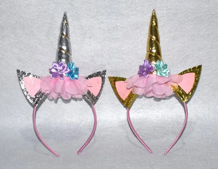 50pcs Glitter Metallic Unicorn Headband For Girls Kids DIY Chiffon