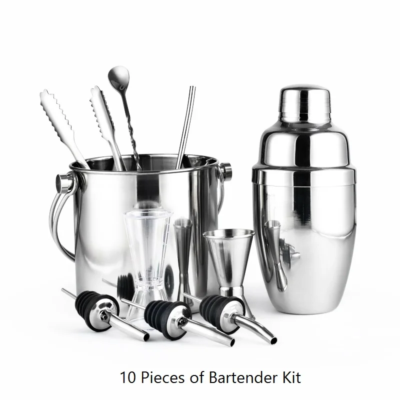 Greenhill 10 Pieces Barware Set Cocktail shaker set including shaker 550ML Bucket Tong Jigger Spoon Straw