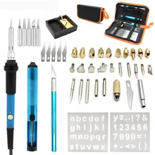 220 В 60 Вт ЕС вилка Регулируемый паяльник резьба по пирографии инструмент пайка сварочные наконечники комплект дерево тиснение Набор для выжигания