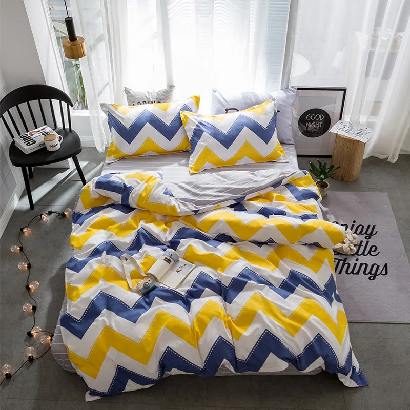 

Beauty Color Stripes 3-4pcs/lot AB Sides Duvet Cover Sets 100% Polyester Bedding Sets for Kids Adults Single Double Bed XF611-9