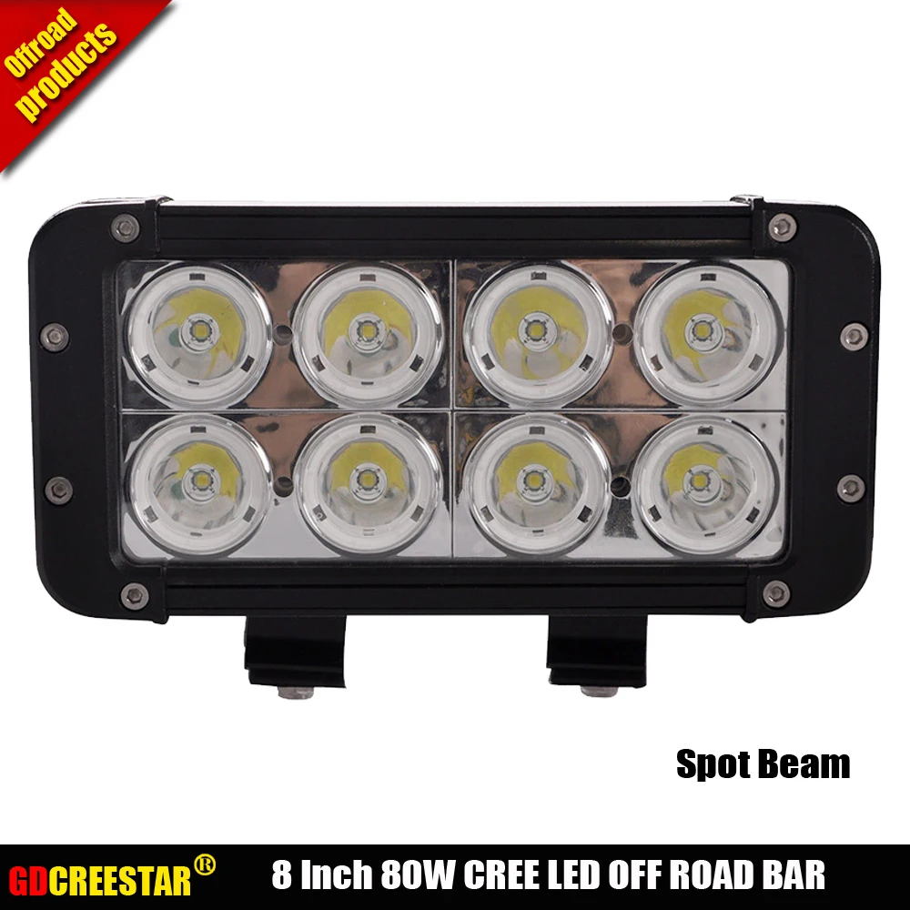 

GDCREESTAR 8inch 80W Dual Row 10W LED light bar 8Leds Spot Flood Comb beam for SUV Truck 4WD 4x4 truck off road vehicles x1pc