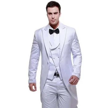 

White Peaked Lapel One Button Formal High Quality Made mens suits 3 Pieces (Jacket+Pant+Vest)Terno Masculino Slim Fit Men Suit