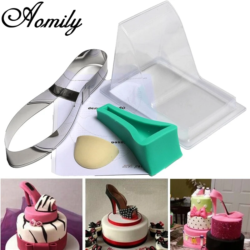 Aomily Große Größe Fondant Kuchen 3D Silikon Stilleto Ferse form Dame Schuh Form Für Hochzeitstorte Dekoration für DIY backformen Online