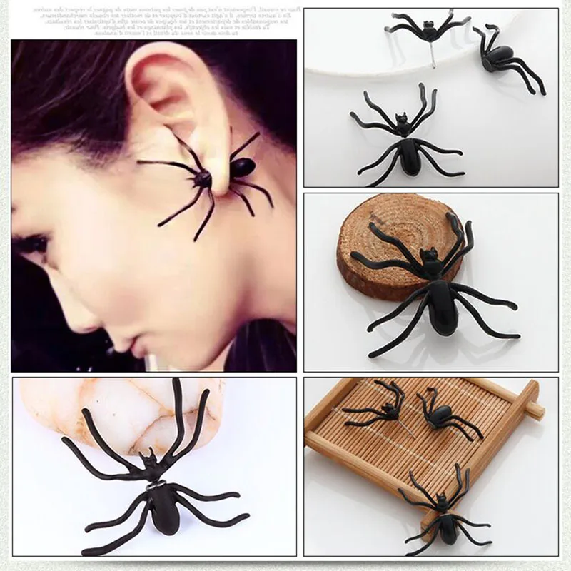 Украшение для Хэллоуина, 1 шт., 3D, жуткие черные серьги-гвоздики в виде паука для вечеринки Haloween, сделай сам, украшение для дома