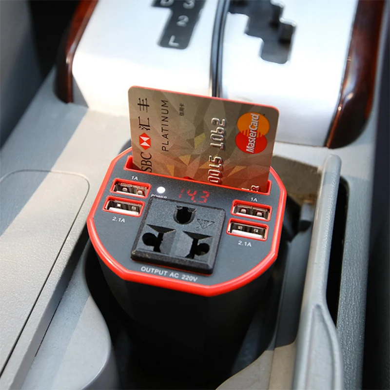 4 USB 150W DC 12V to AC 220V Portable Cup Car Power Inverter Charger Converter Adapter DC 12 to AC 220 With Card Storage Slot цена 4 USB 150W DC 12V to AC 220V Portable Cup Car Power Inverter Charger Converter Adapter DC 12 to AC 220 With Card Storage Slot цены онлайн